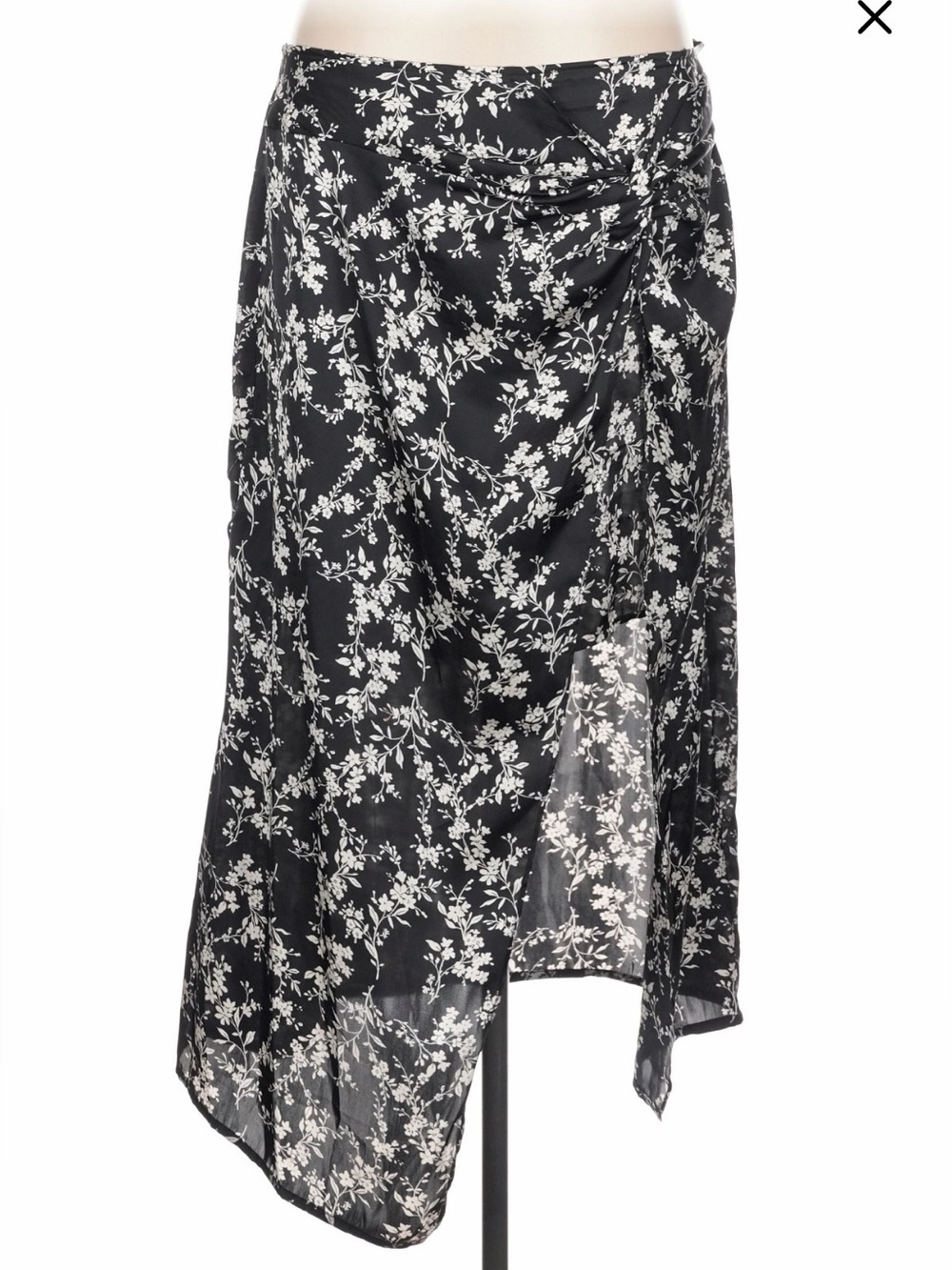 Black & White Floral Asymmetric Midi Skirt